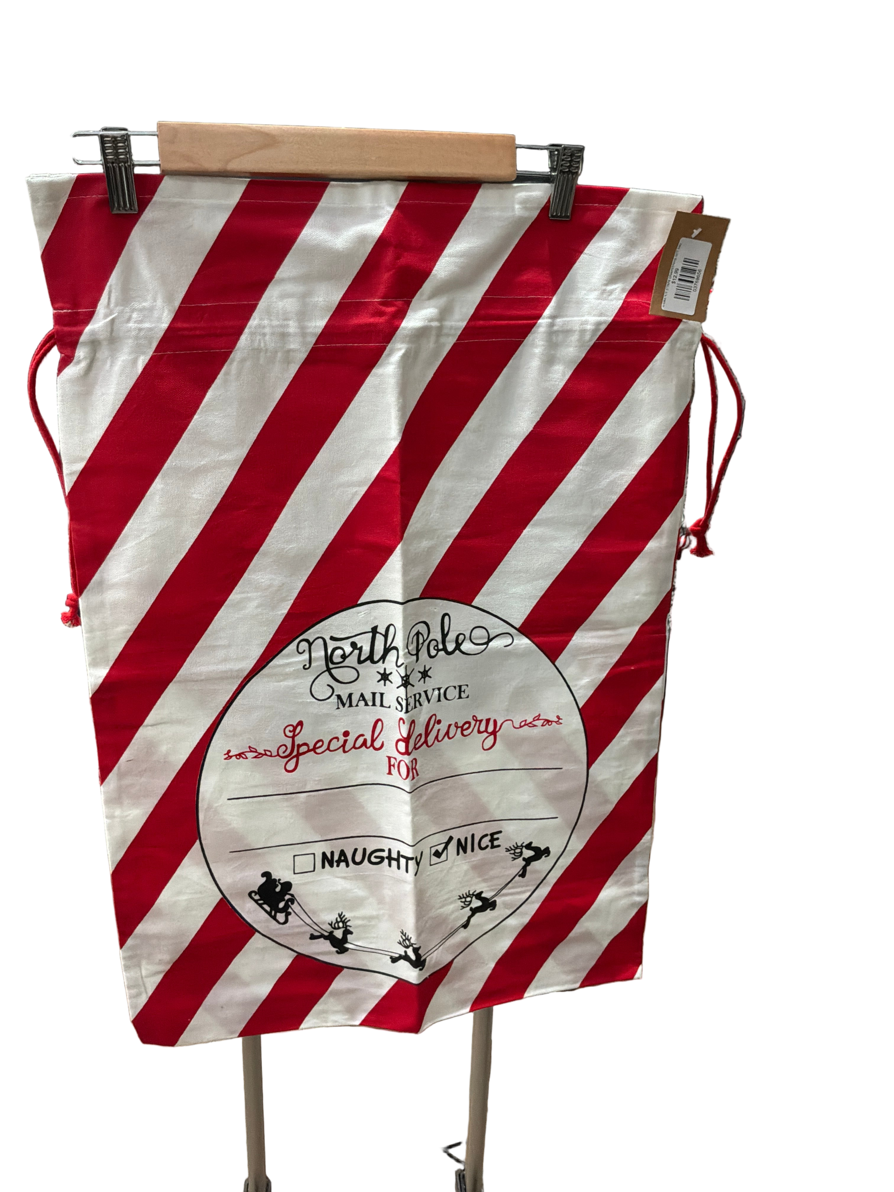 X-MAS N.P. STRIPE DRAWSTRING GIFT BAG