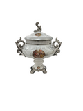 VASE/SERVER TALL W/LID WH/GD -LADY MAIDS