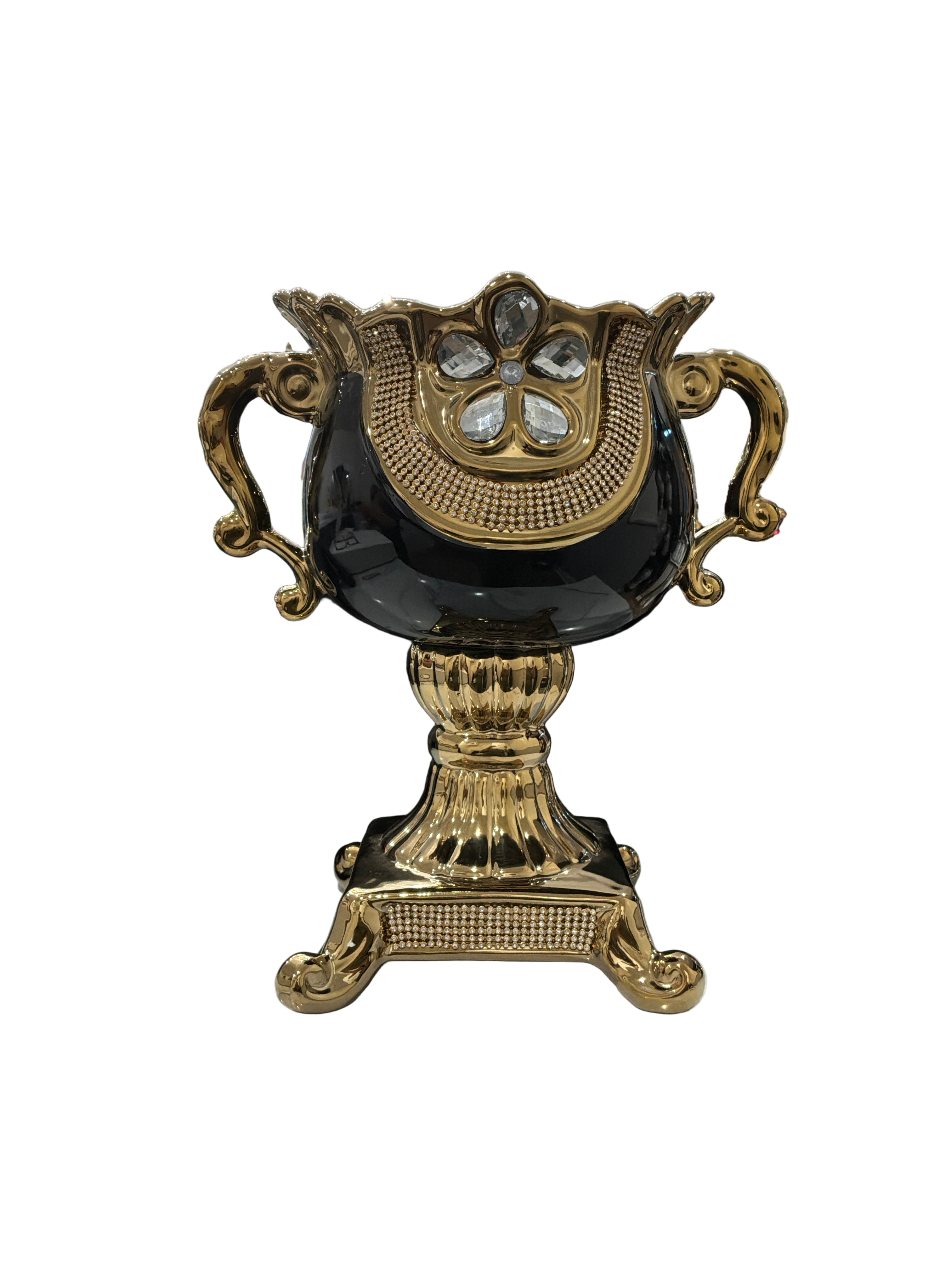 VASE BK/GD W/RHINESTONES CTR.
