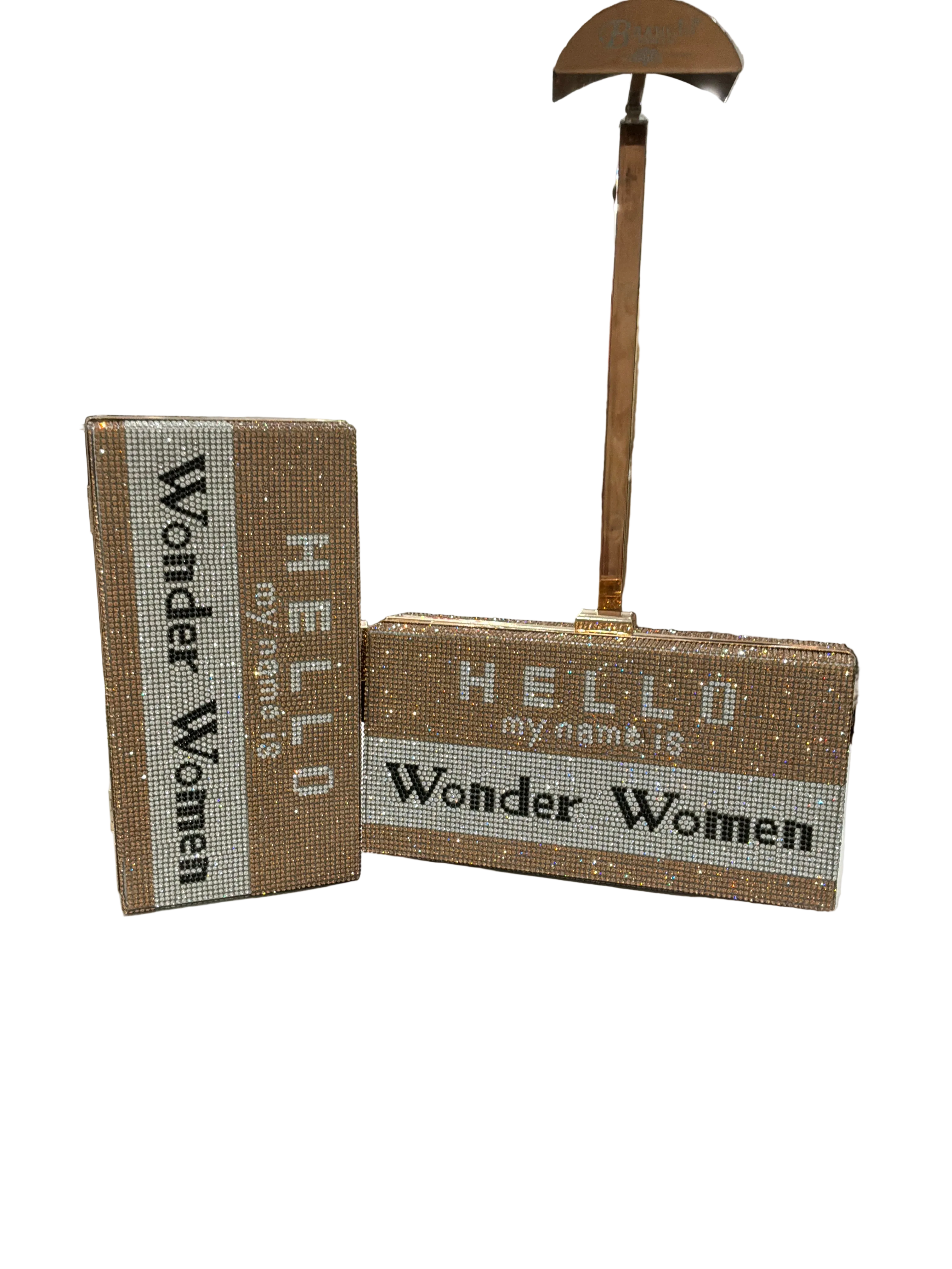NTT SQ GOLD CLUTCH W/ HELLO WONDER WOMAN