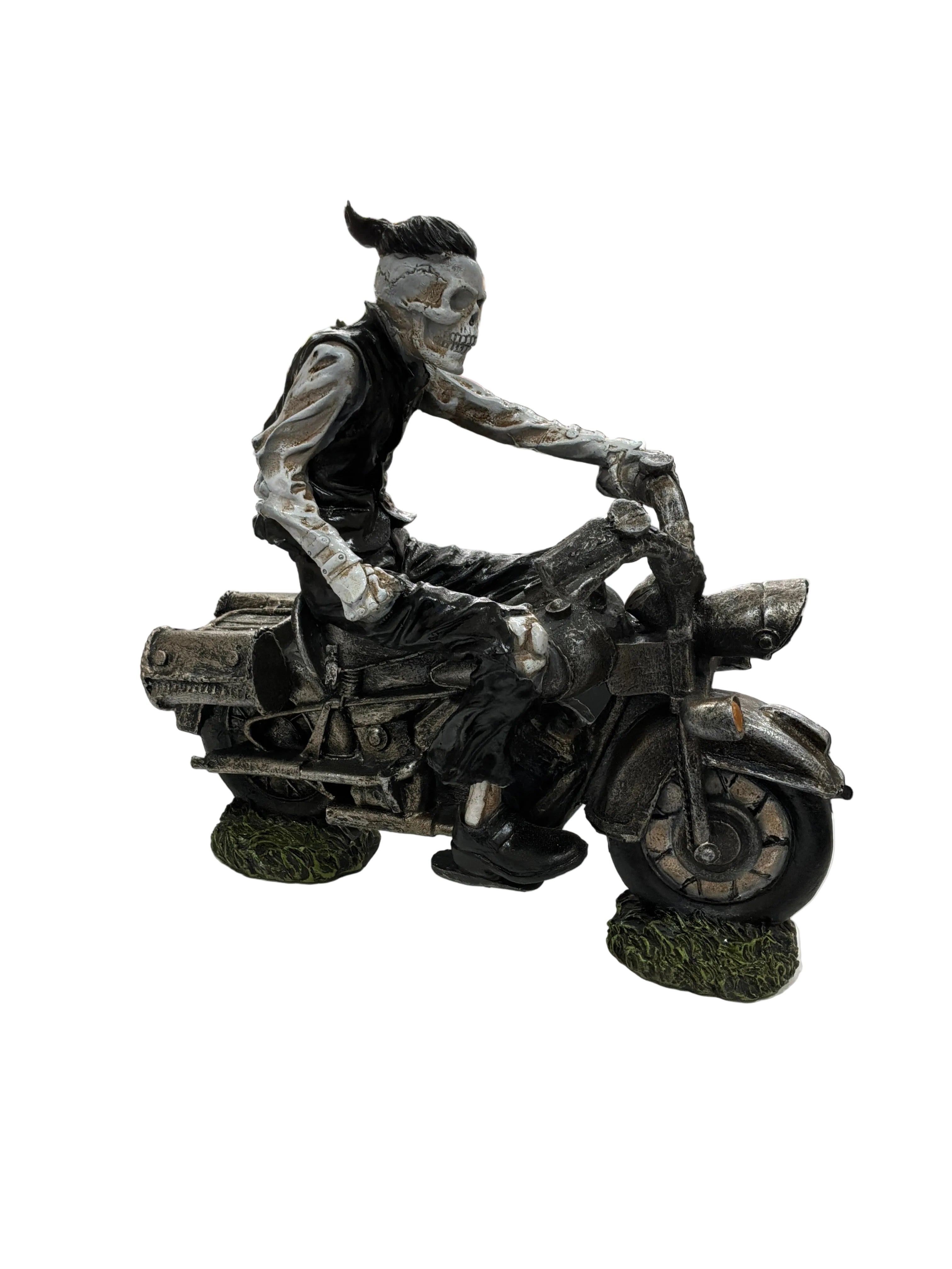 REBEL SKELTON RIDING MOTORCYCLE FIGURINE