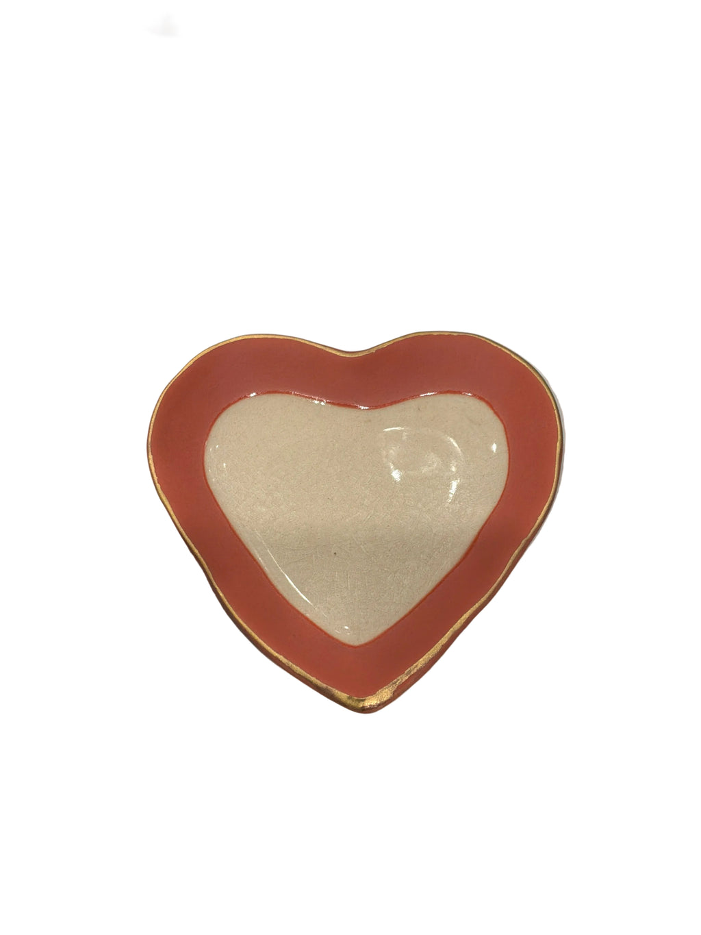 SMALL STONEWARE HEART DISH W/ GOLD EDGE