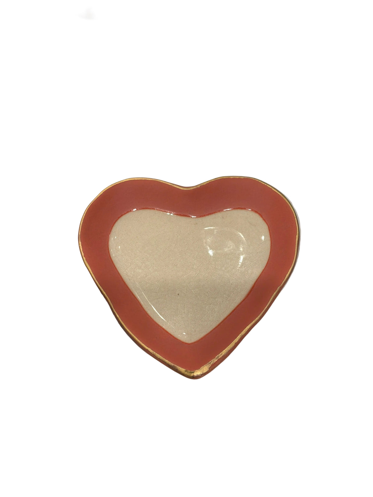 SMALL STONEWARE HEART DISH W/ GOLD EDGE