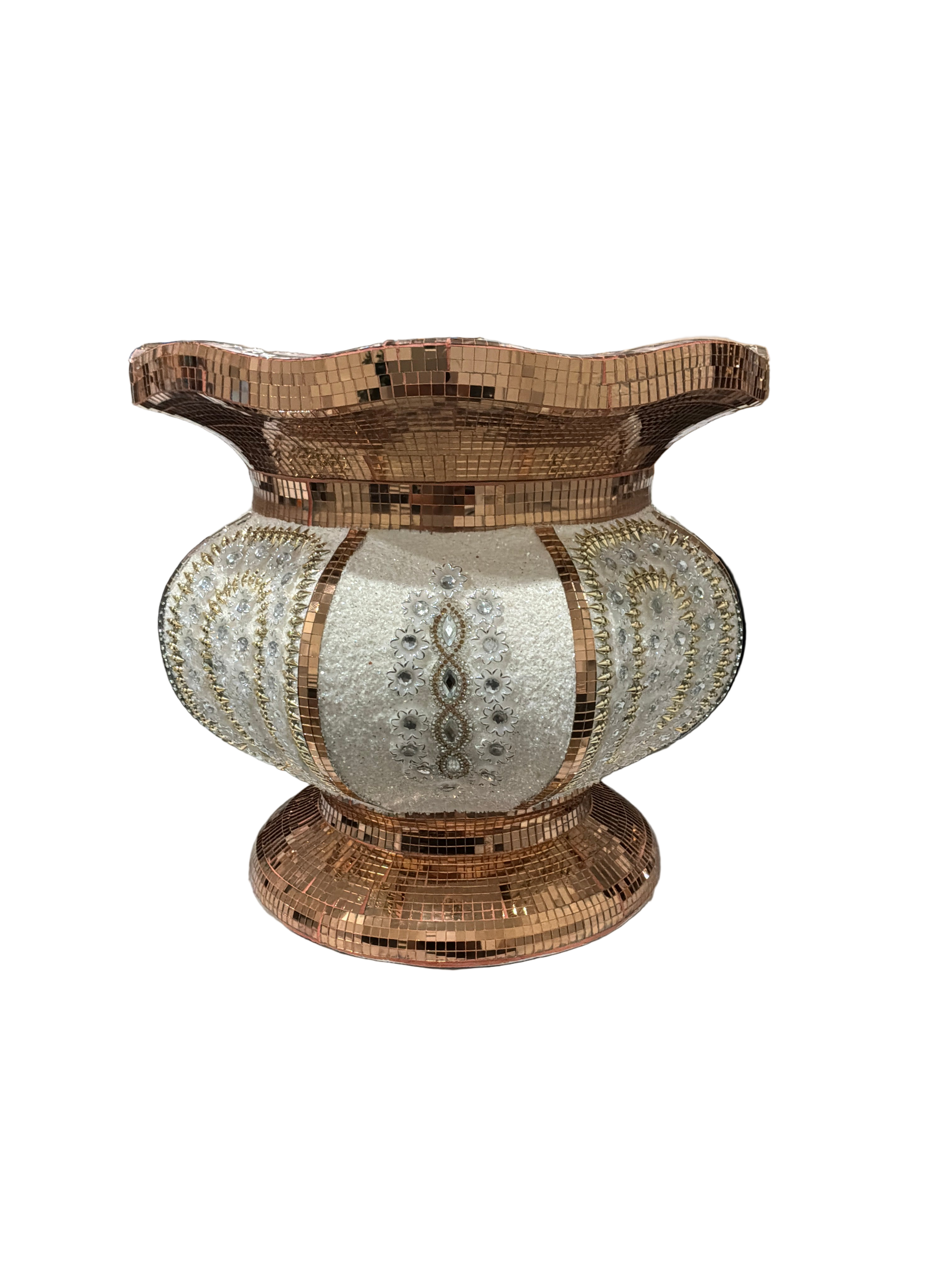 VASE SHORT WH/COPPER TRIM W/MIRROR