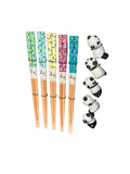 PANDA 5 PAIR WOODEN CHOPSTICKS & RESTS GIFT SET