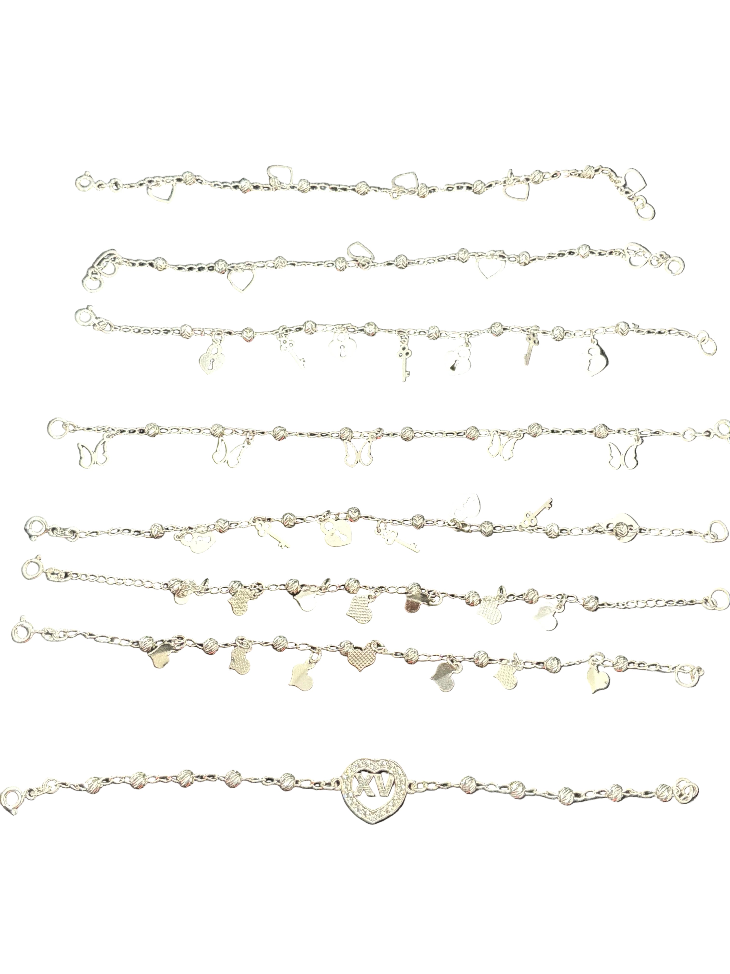 STERLING SILVER CHARM BRACELET ASSORTED