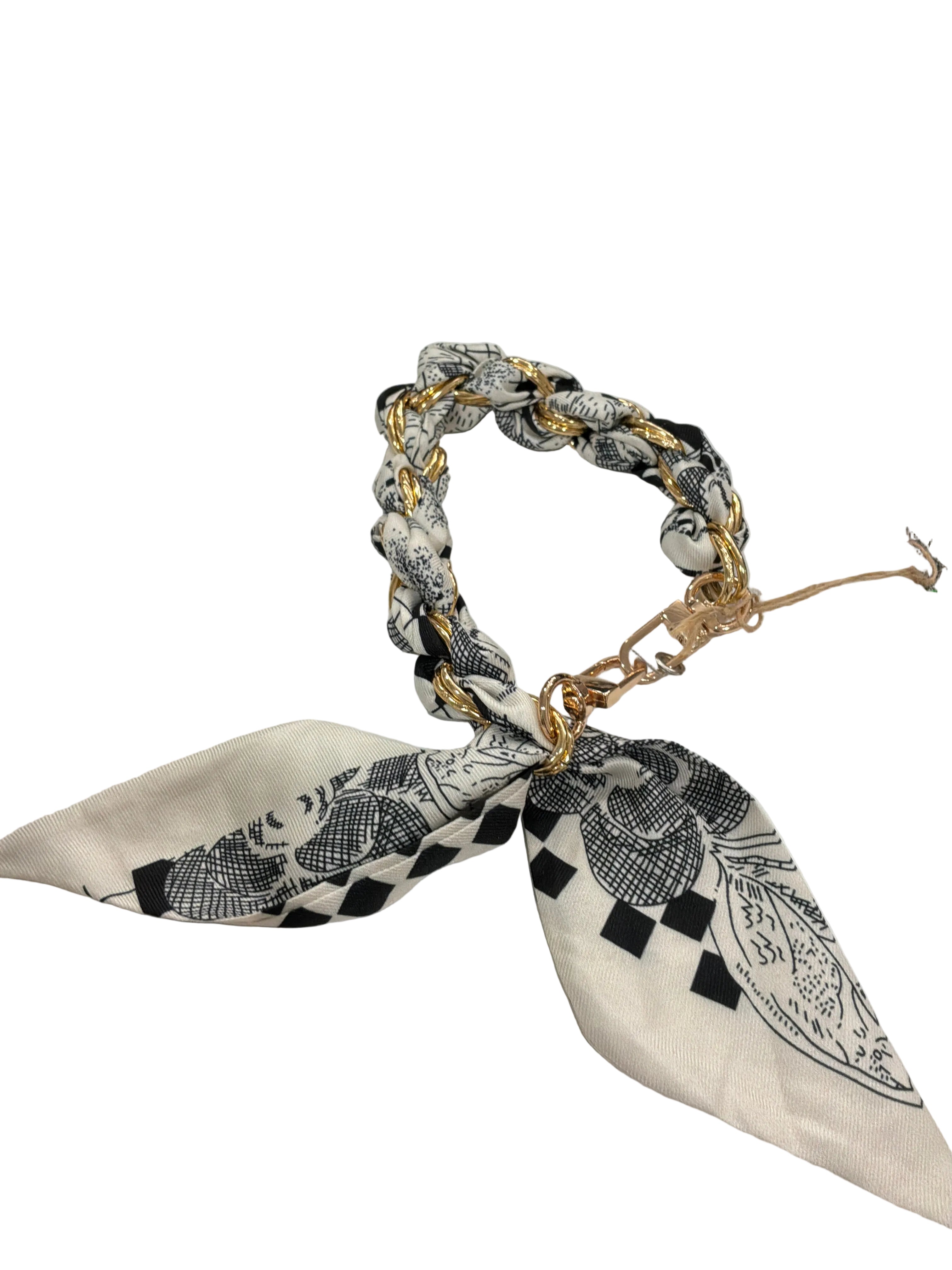 BEIGE/BLACK PHONE SCARF BRAID