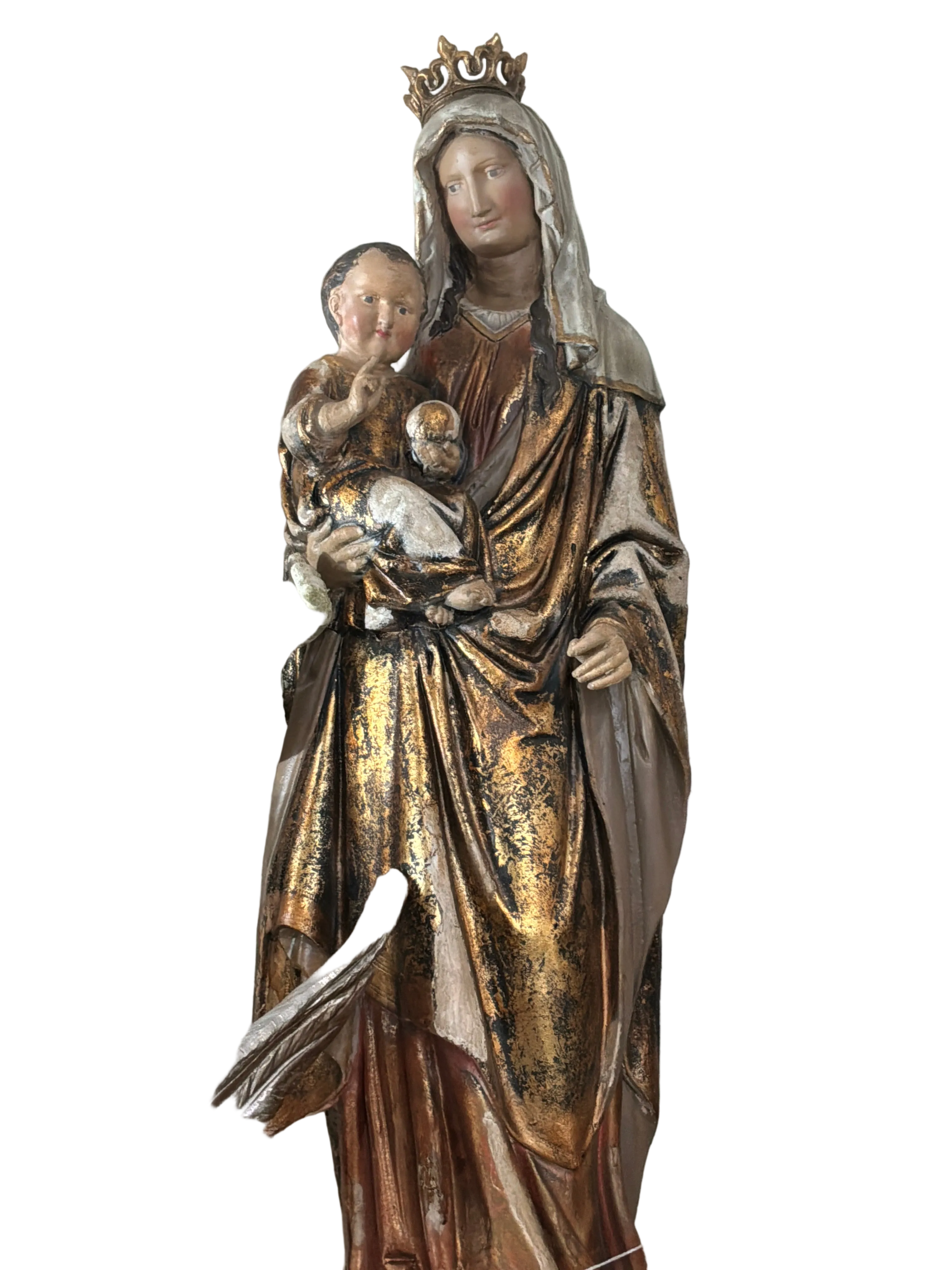 LARGE GILDED MADONNA & CHILD STATUE