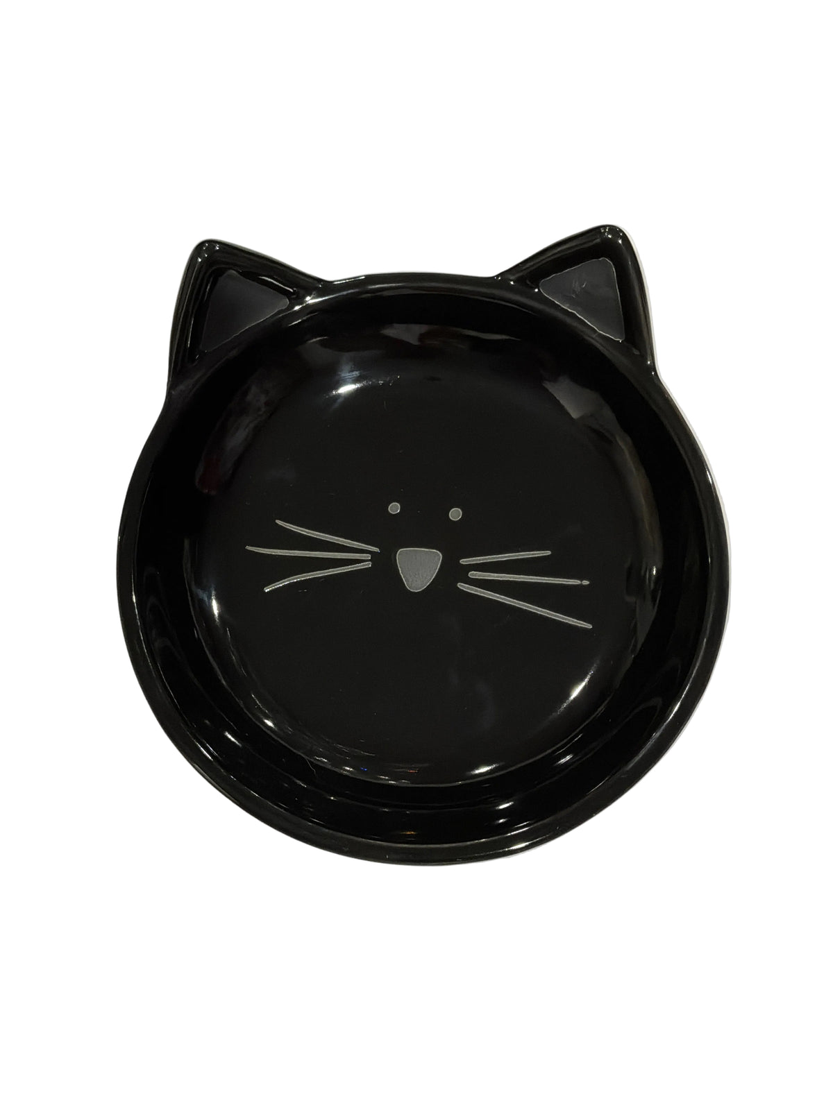 BLACK CERAMIC CAT DISH WITH PRINTED FACE