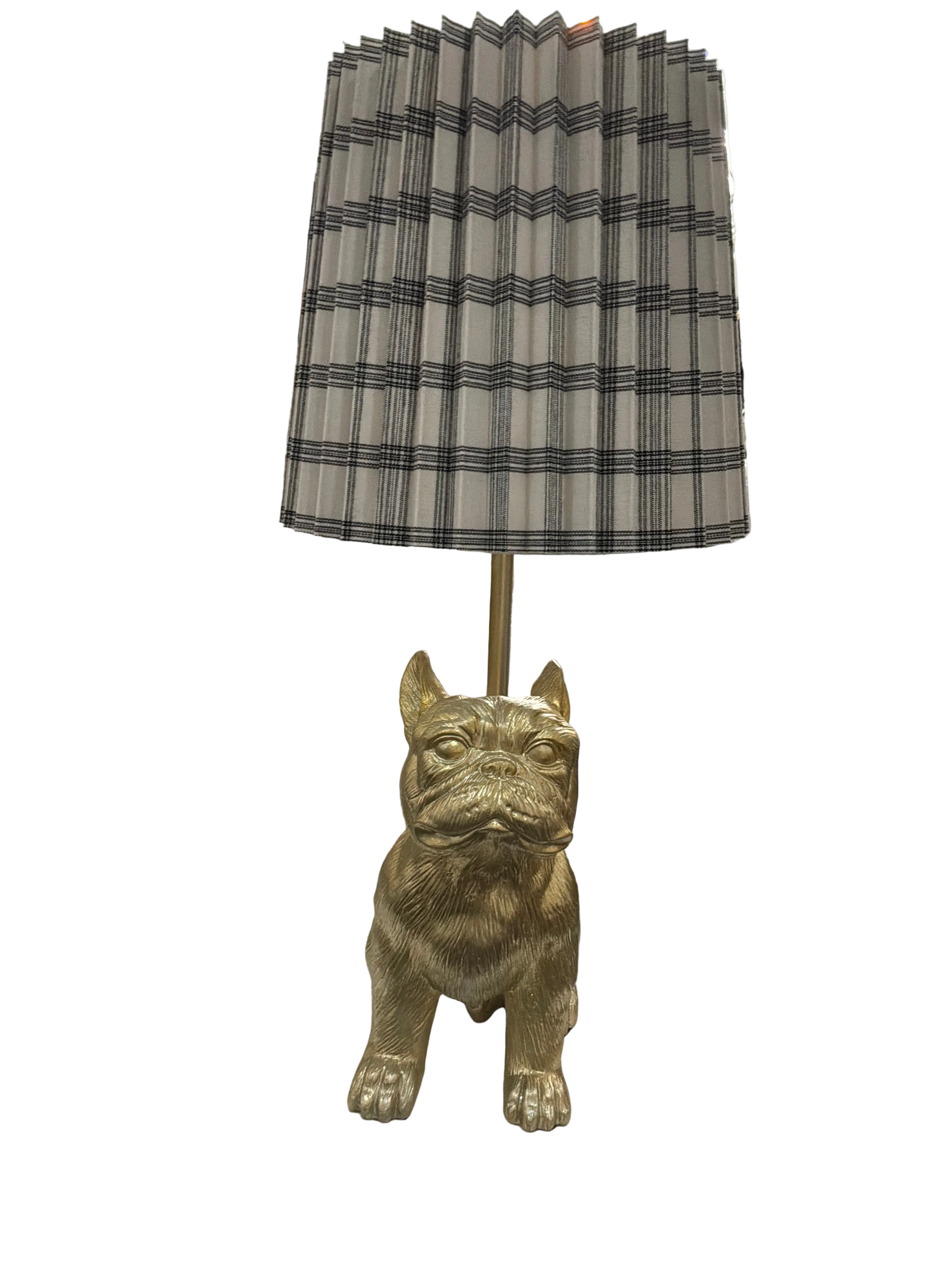 LAMP SMALL GOLD DOG FACING FORWARD W/PLAID