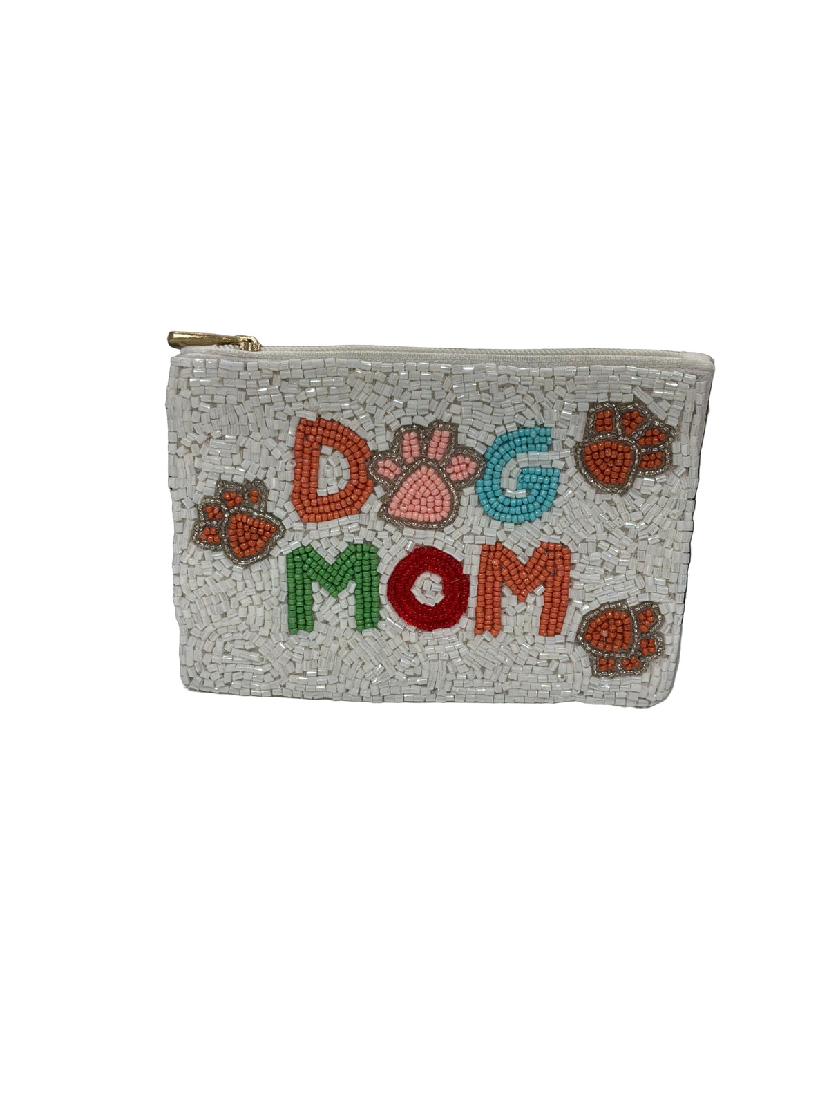 DOG MOM BEADED COIN PURSE WITH PAW PRINT