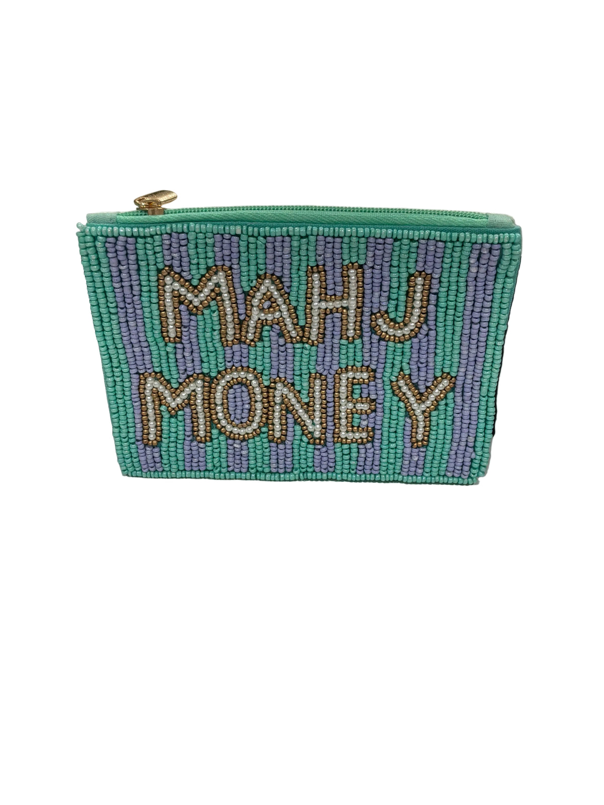 MAHJ MONEY  BLUE & LAVENDER STRIPED SEED BEADED POUCH