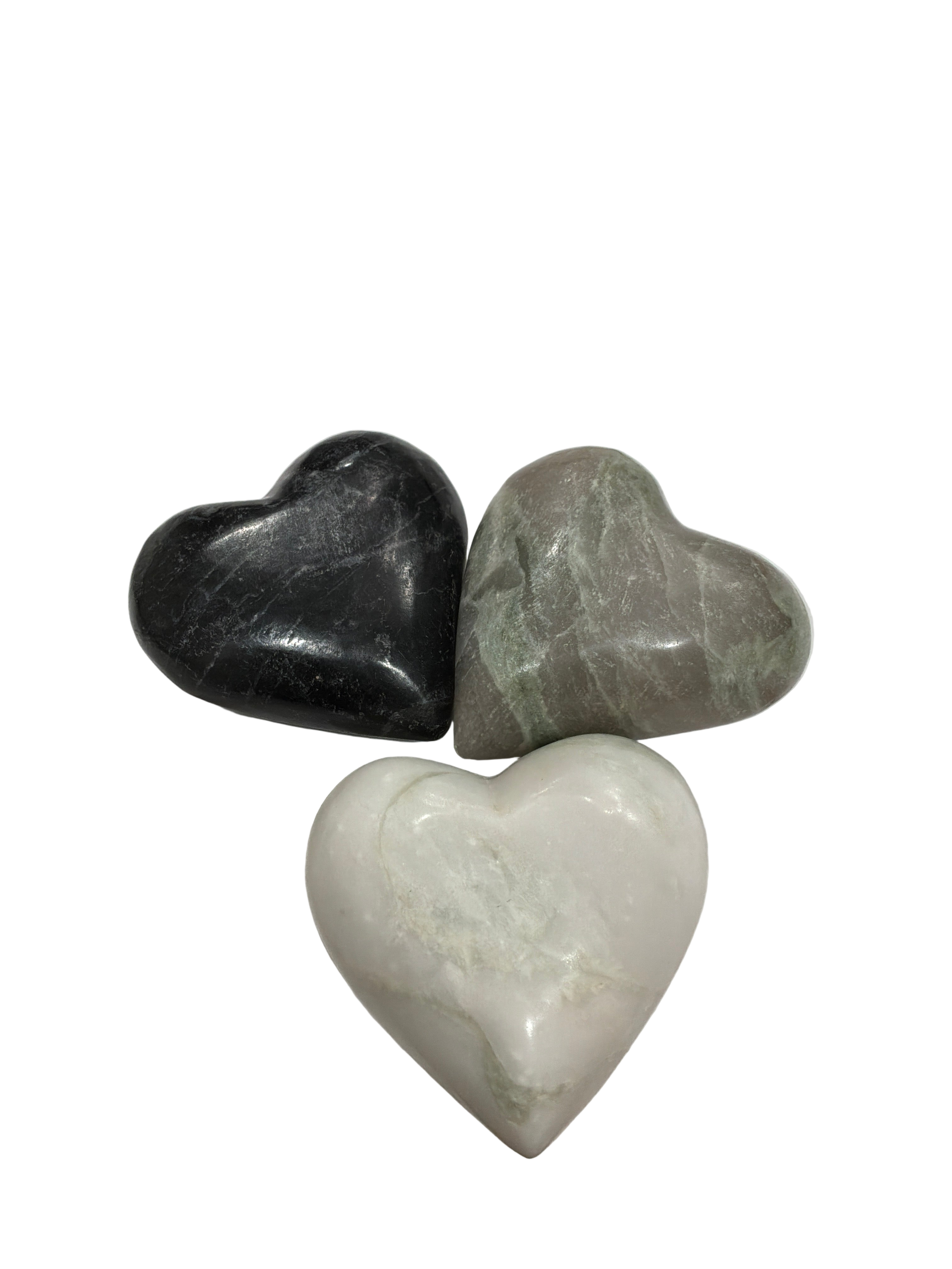 MARBLE STONE HEART BK & GREEN- ASSORTED