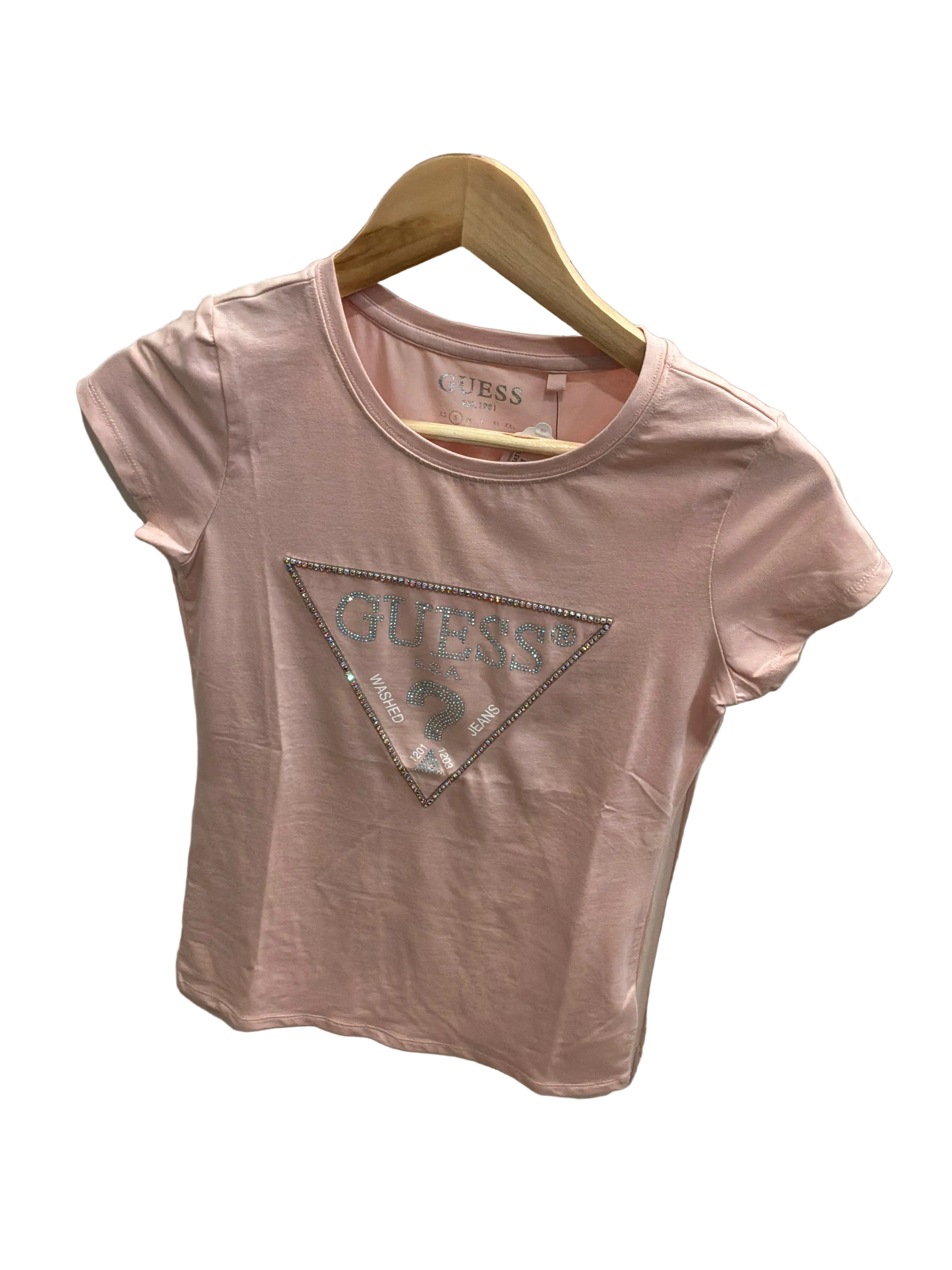 SM PINK GUESS T-SHIRT TRIANGLE EMBELLISHED