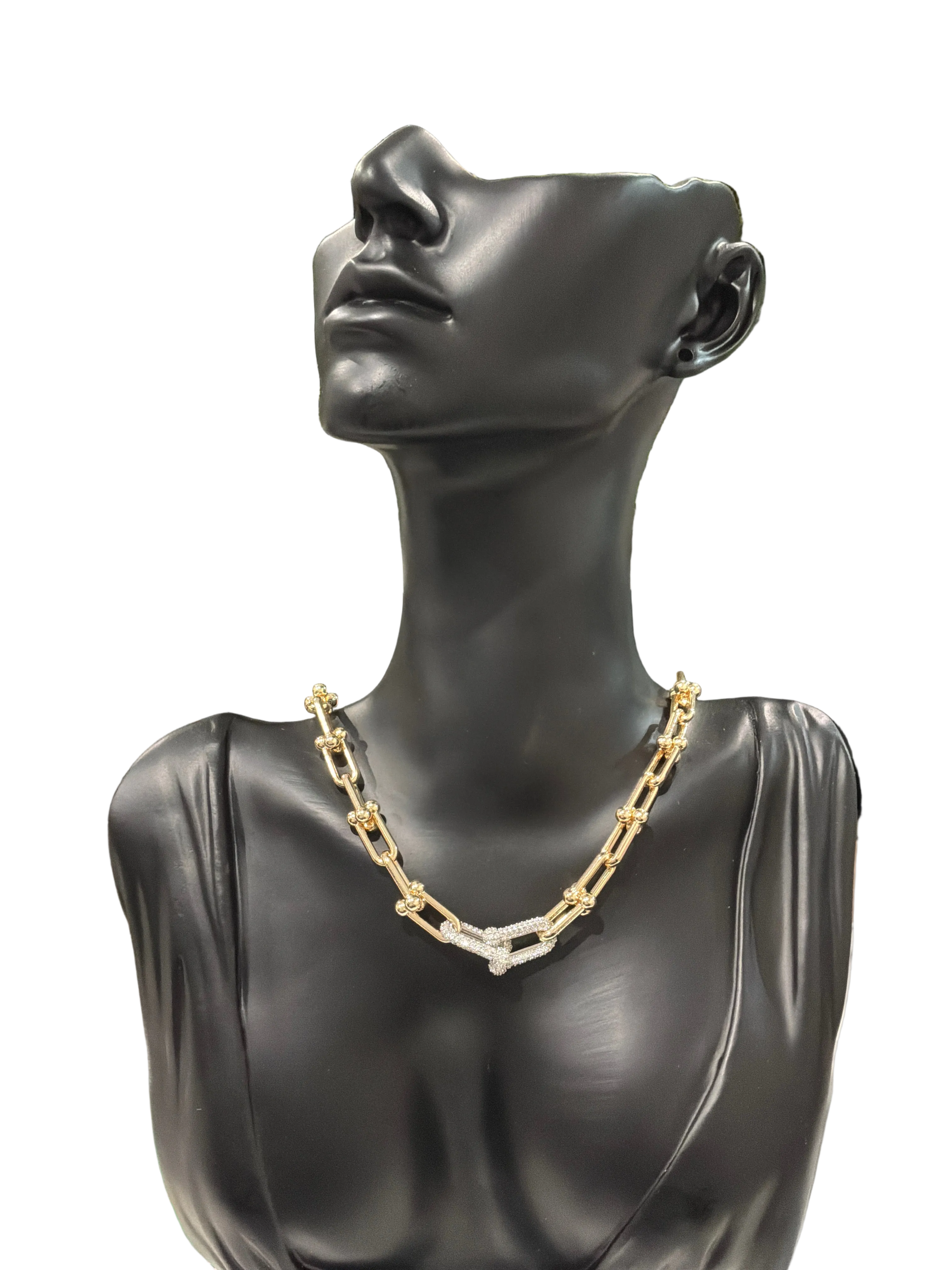 SCHANDRA PAPERCLIP GLD NECKLACE W/CZ