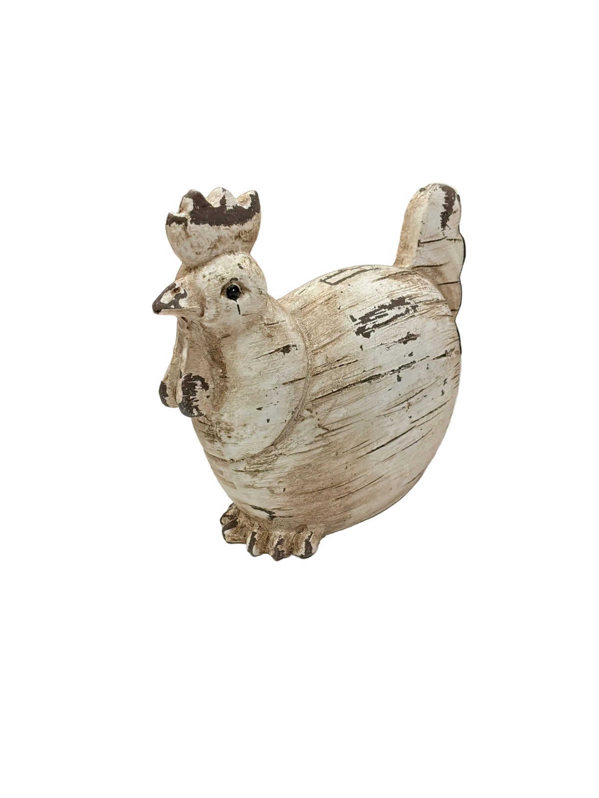 DISTRESSED WHITE CHICKEN FIGURINE  RUSTIC FINISH