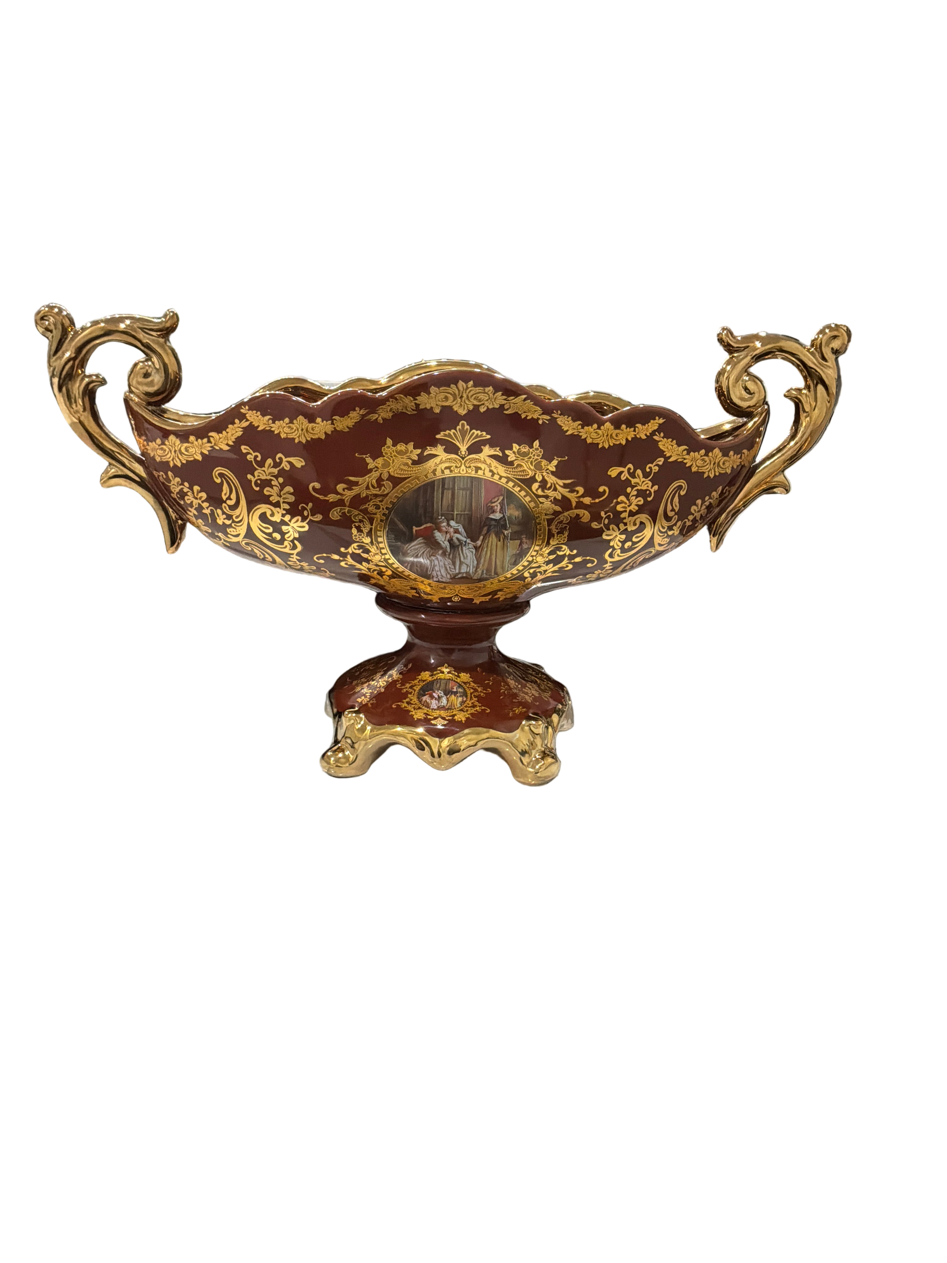 VASE OPEN BROWN W/GD LADIES MAID