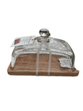 GLASS BUTTER DISH ACACIA WOOD