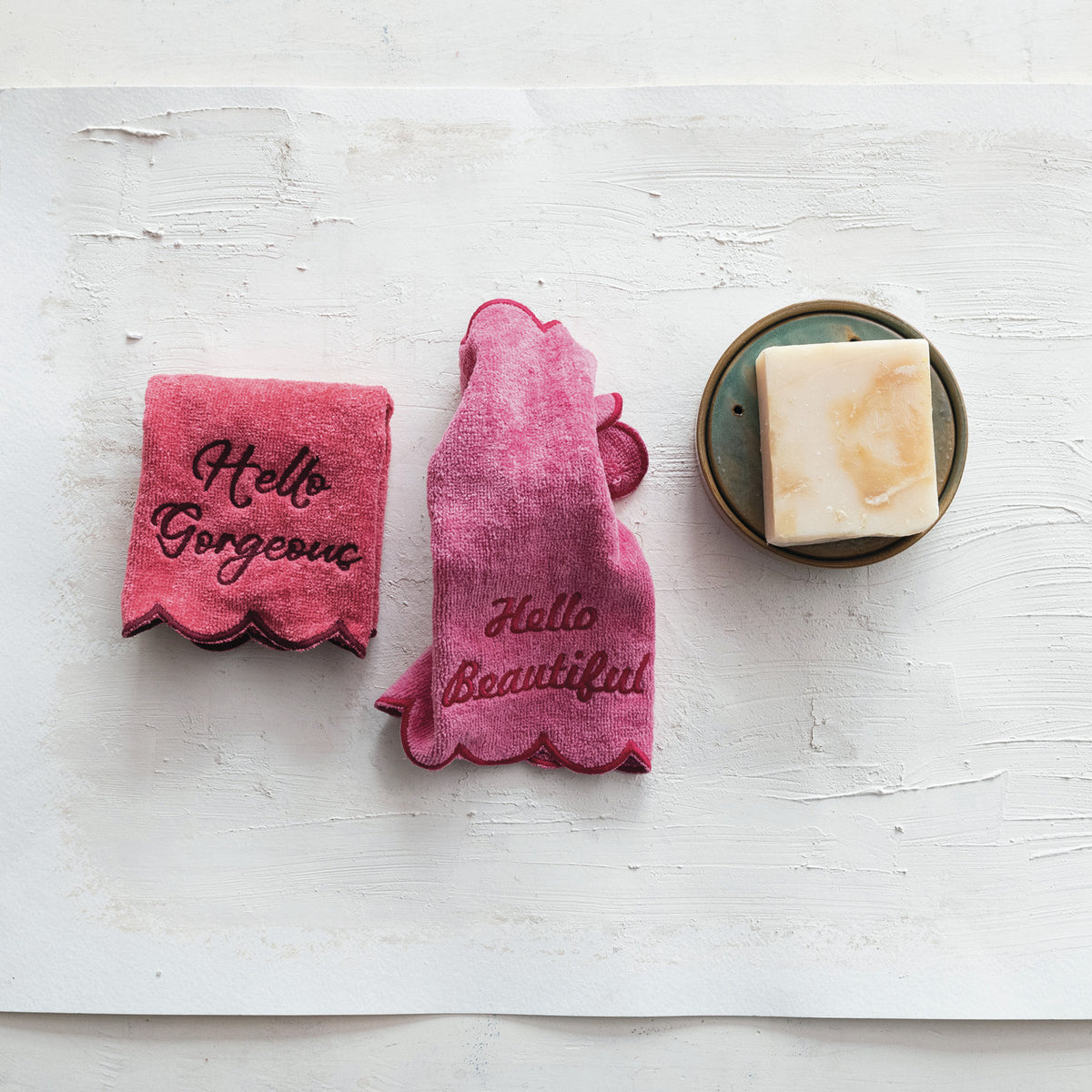 COTTON TERRY WASH CLOTHS EMBROIDERED SAYING