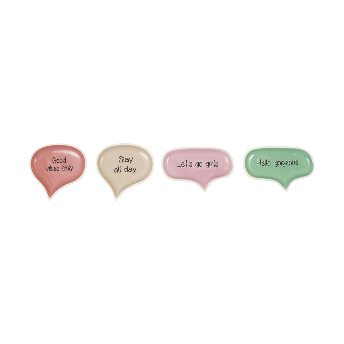 STONEWARE SPEECH BALLON SHAPED DISH WITH WORDS, 4 STYLES
