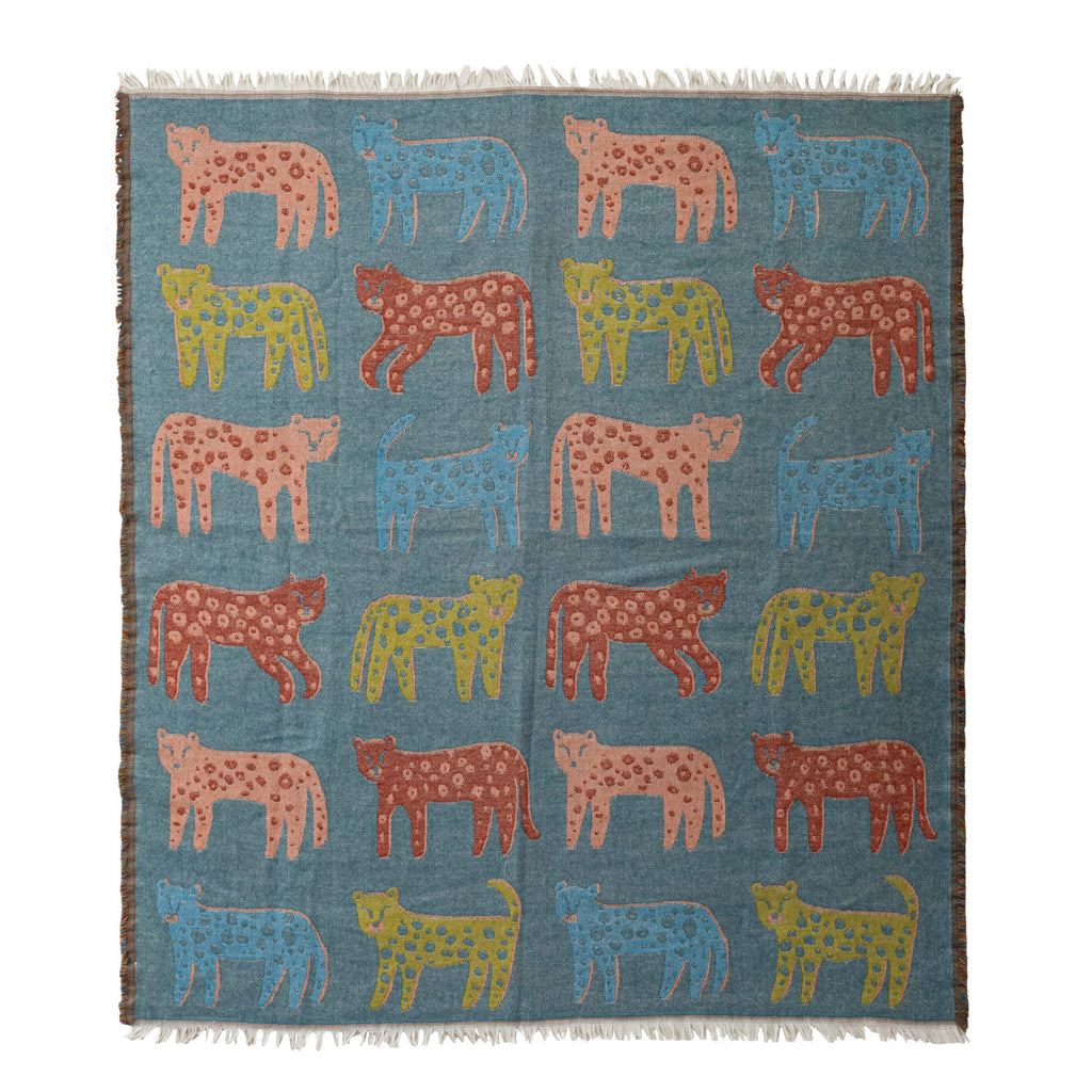 WOVEN FABIC & ACRYLIC JACQUARD THROW / FRINGE