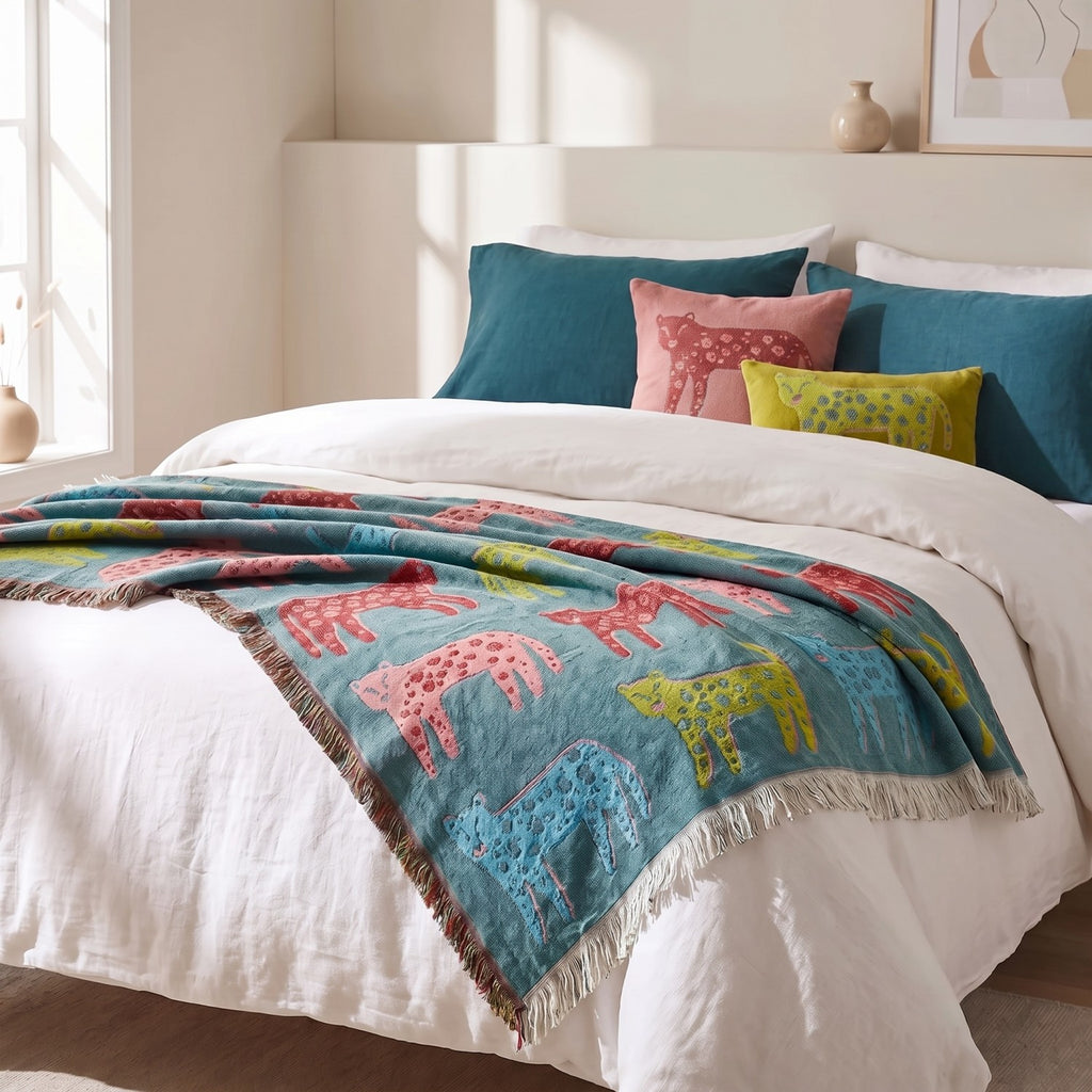 WOVEN FABIC & ACRYLIC JACQUARD THROW / FRINGE