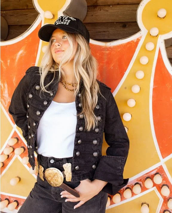 JG BLACK DENIM MILITARY JACKET