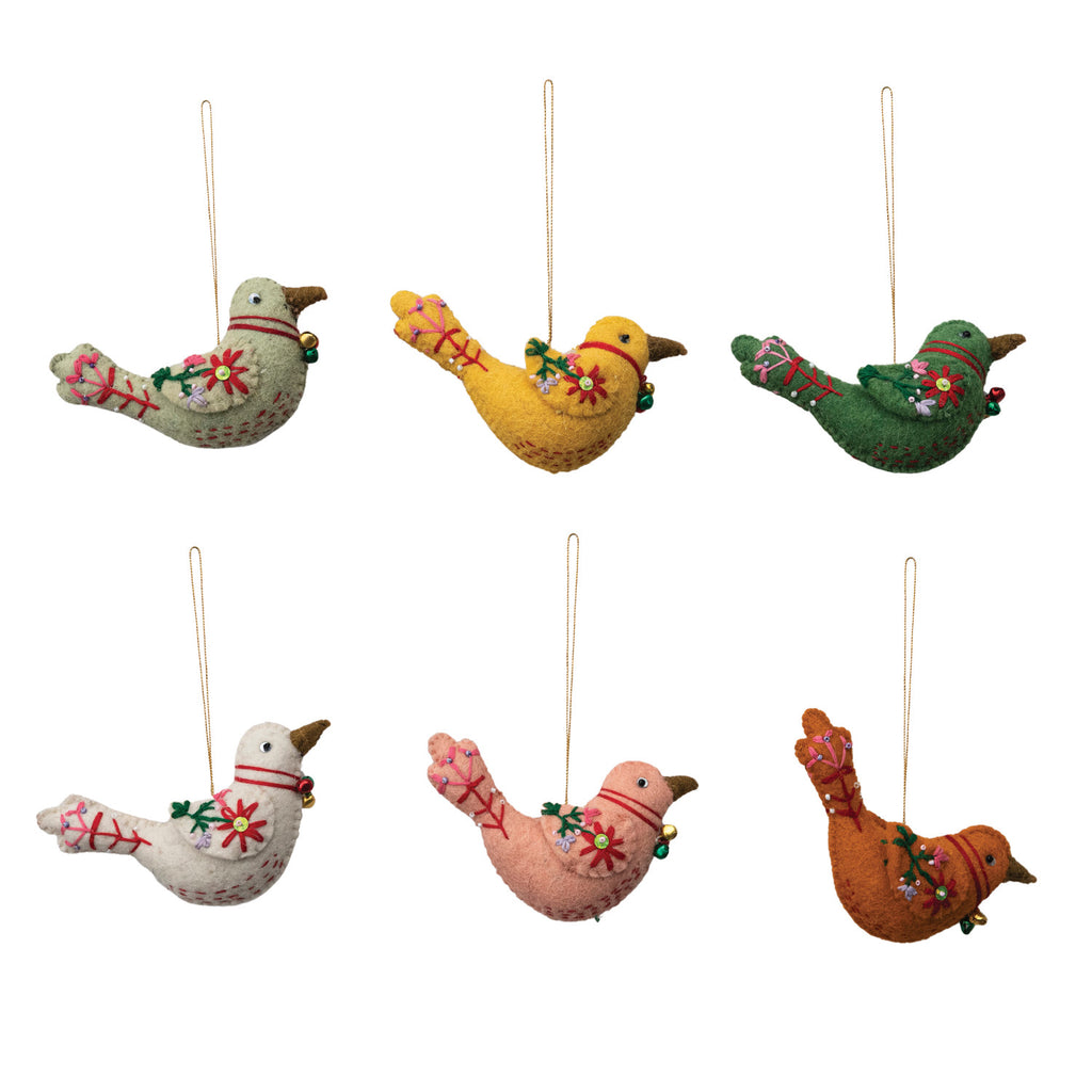 HANDMADE WOOD FELT BIRD ORNAMENTS EMBRROIDERY